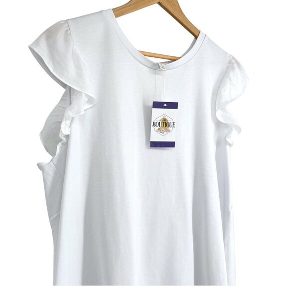 Cato Womens L White High-Low Ruffle Sleeve Top Flowy Blouse Stretch Round Neck - Picture 3 of 16